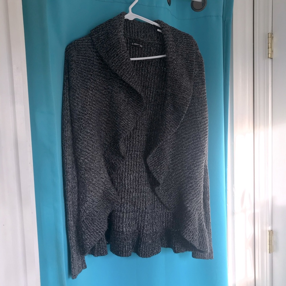 Express drape front cardigan black and sparkle silver